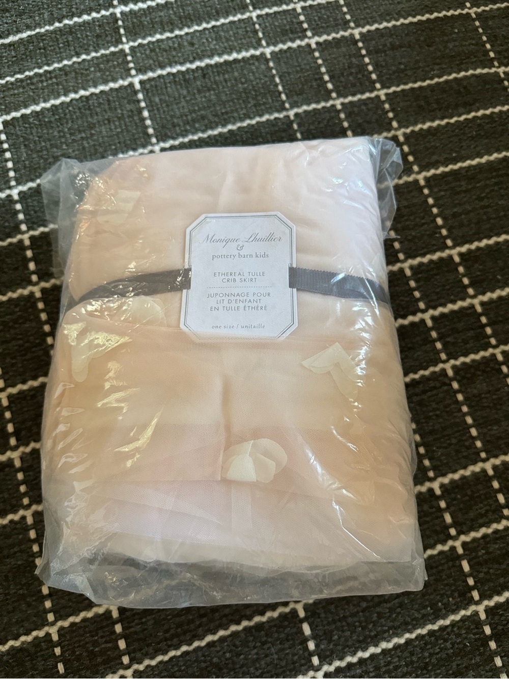 Monique Lhuillier Ethereal Tulle Crib Skirt - Cream with Black Ribbon